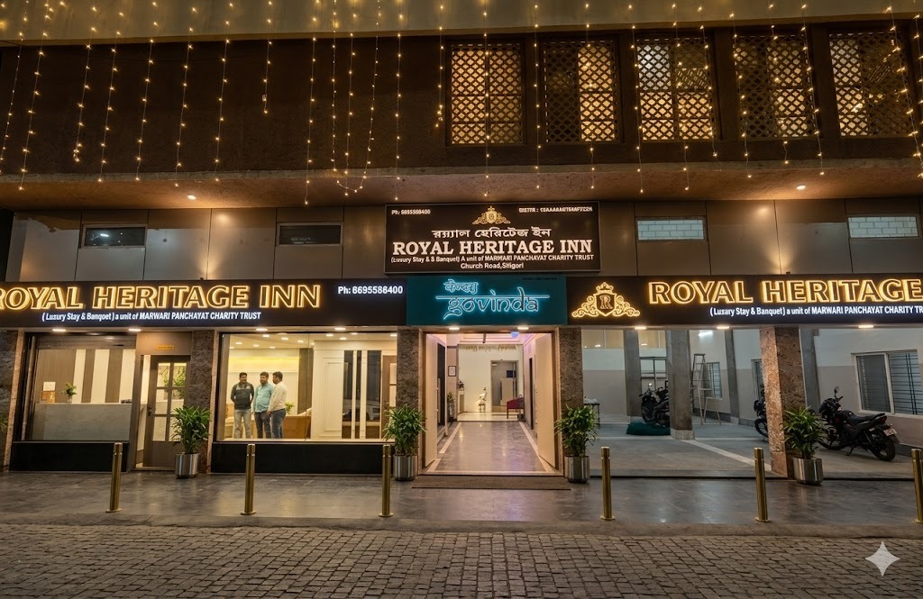 Royal Heritage Inn facade at night